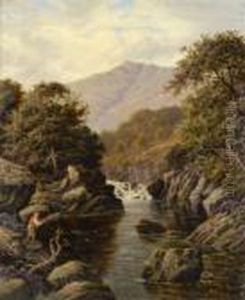Fiskande Pojke Vid Bergsback, Motiv Fran Wales by Alfred de Breanski