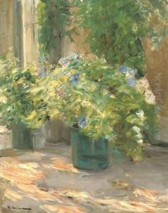 Blumentopfe vor dem Haus by Max Liebermann