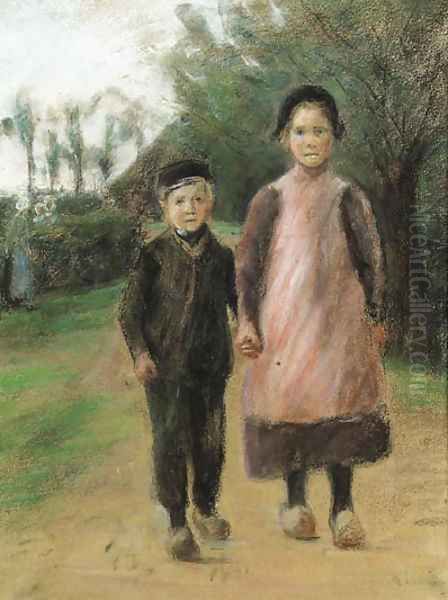 Junge und Madchen auf der Dorfstrasse - view 1