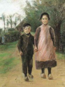 Junge und Madchen auf der Dorfstrasse by Max Liebermann