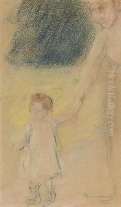 Die Enkelin des Kutnstlers mit ihrer Kinderfrau