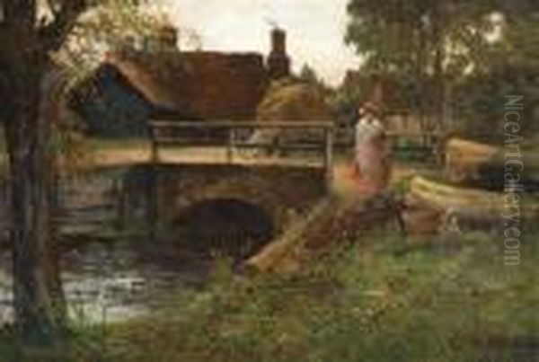 British, - Woman Fetching Wateralong A Canal - view 1