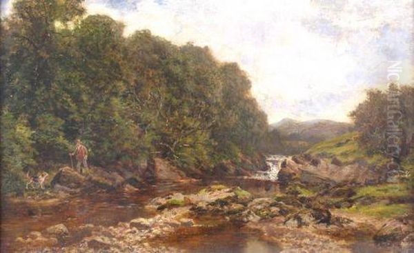 On The River Llugwy, North Wales, And Man With His Dog. Signed Anddated 1889 - view 1