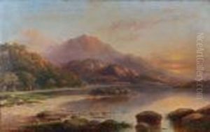 Cattle Watering At A Mountainous Loch