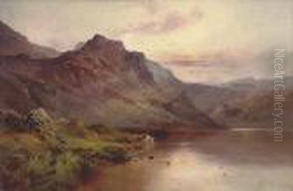 Cattle Watering Beside A Highland Loch - view 1