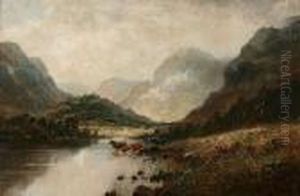 Alfred Fontville De Breanski (exh. 1880-1919)
Cattle Watering In A Highland Landscape by Alfred de Breanski