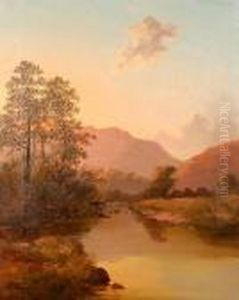Landscape With Cattle Watering A River by Alfred de Breanski