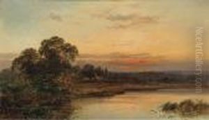 An Autumnal Sunset On The Thames At Hurley by Alfred de Breanski