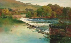 An Angler Fishing By A Weir An Angler Fishing By A Weir