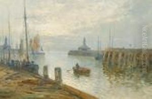 Early Morning Lowestoft Harbour Lookingeast by Alfred Fontville De Breanski