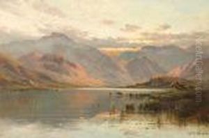Scottish Loch And Mountain Landscape Withcattle