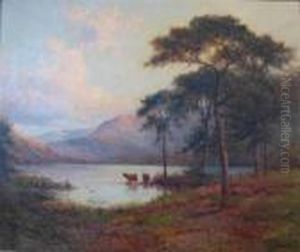 Evening In The Trossachs Nb by Alfred Fontville De Breanski