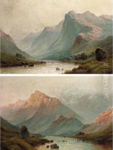Evening In A Highland Glen; Early Morning On A Perthshire River by Alfred Fontville De Breanski