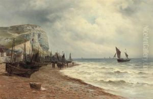 A Hastings Fishing Lugger Returning To The Beach by Gustave de Breanski