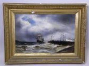 Sailing Vessels Off The Coast by Gustave de Breanski