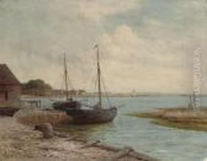 Fishing Boats At The Dock by Gustave de Breanski