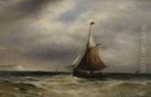 Coastal Seascape With A Sailing Boat Off The Cliff Of Dover by Gustave de Breanski