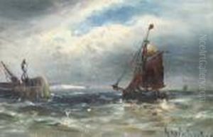 A Fisherman Coming Into Port; And Becalmed In The Channel by Gustave de Breanski