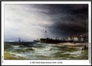 A Harbour And Pier Oil Oncanvas, Signed 23.5 X 35in