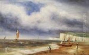 Coastal Inlet With Fishing Boats And Figures Coastal Inlet With Fishing Boats And Figures