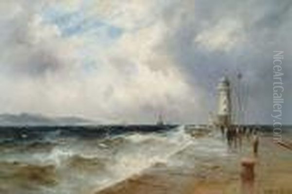 Figures On A Lighthouse Jetty - view 1