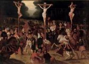 The Crucifixion On Mount Calvary by Louis de Caullery