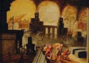 Paysage D'incendie Avec La Fuite De Troie by Louis de Caullery