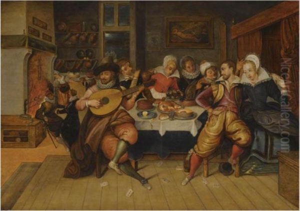 An Elegant Company Making Merry In An Interior - view 1