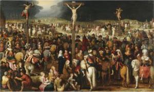 The Crucifixion On Mount Calvary by Louis de Caullery