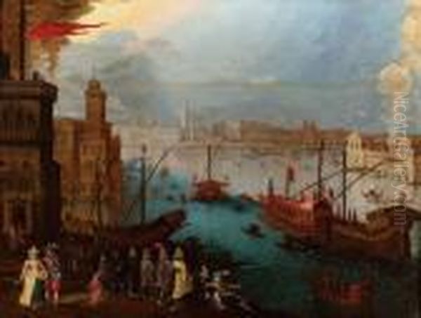 Veduta Fantastica Del Bacino Di 
San Marco A Venezia Con Il Bucintoro E Fuochi Artificiali - view 1