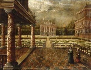 A Formal Garden With A Loggia And Two Palaces by Louis de Caullery