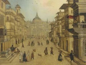 Elegant Figures Strolling In A Renaissance Town Elegant Figures Strolling In A Renaissance Town