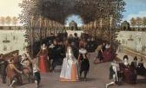 Elegant Figures Walking In A Garden Elegant Figures Walking In A Garden
