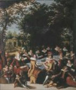 Elegant Company Dining And Making Music In An Ornamental Garden