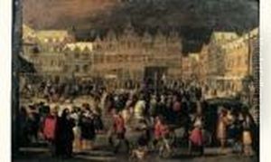 Scene De Carnaval En Hiver Sur La Place D'une Ville Flamande by Louis de Caullery