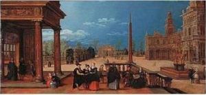 Elegant Figures Gathered On A Terrace Listening To Music