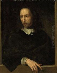 Self-portrait Of The Artist, 
Half-length, In A Black Cloak, Hisright Hand Resting On A Ledge