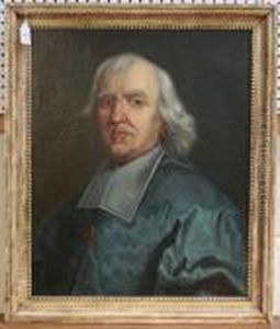 Half Length Portrait Of A French Cleric Wearing A Blue Tunic And Gilt Crucifix