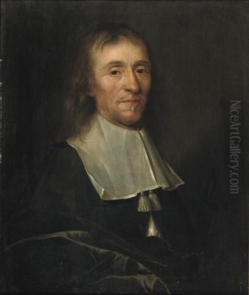 Portrait Of A Gentleman,
Half-length, In A Black Costume With A White Collar And Green Velvet
Wrap - view 1