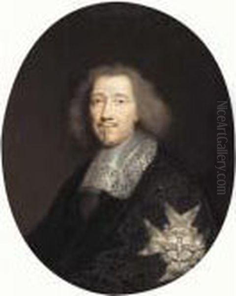 Portrait Of A Gentleman, Half
Length, Wearing A Black Embroidered Jacket And The Order Of The
Saint-esprit, Said To Be Michel Le Tellier, Marquis De Louvois - view 1