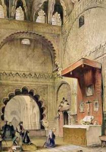Cordoba Monk praying at a Christian altar in the Mosque