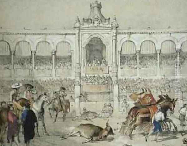 Seville Bullfight Removing the dead bull from the ring - view 1
