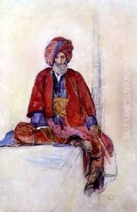 Study of a seated Turk smoking a long pipe by John Frederick Lewis