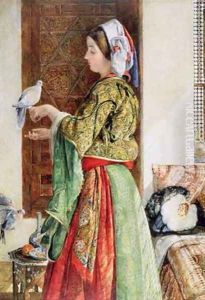 Girl with Two Caged Doves Cairo by John Frederick Lewis