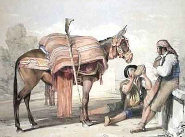 Itinerant peasants with a mule - view 1