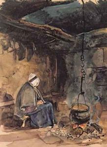 Watching the pot boil a cottage interior by John Frederick Lewis