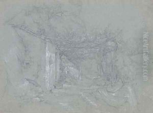 A vine-covered pergola, by a rustic house, Ronda, Spain by John Frederick Lewis