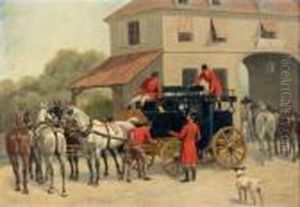 Attelage Devant L'hotel De La Poste by Charles Fernand de Condamy