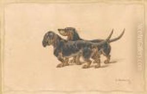 Two Dashchunds by Charles Fernand de Condamy
