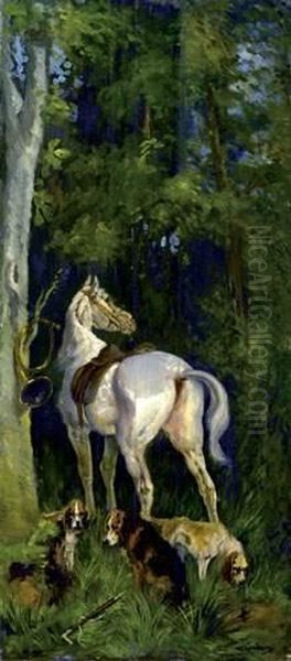Cheval Et Chiens Au Repos - view 1